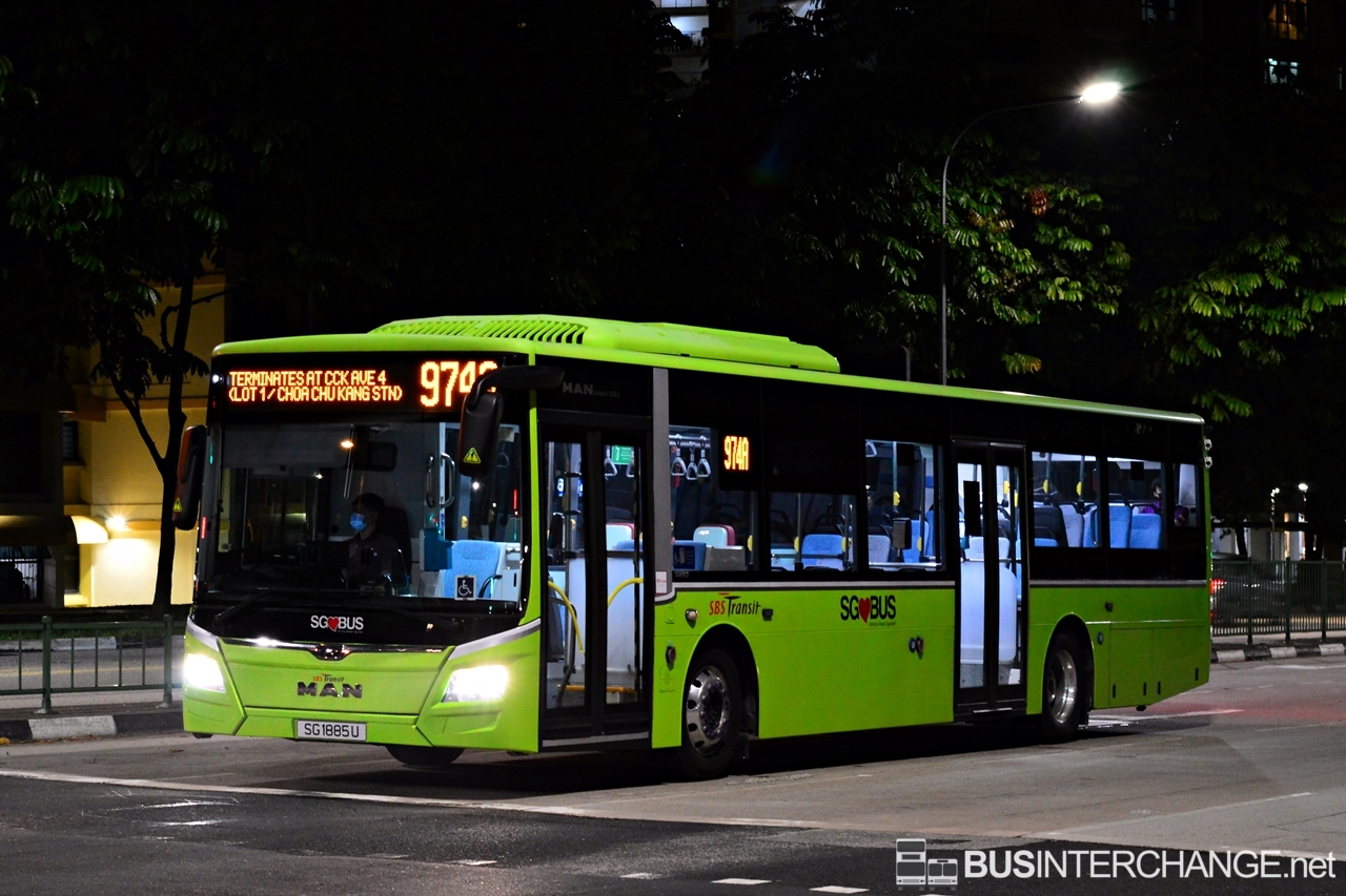 The MAN NL323F (A22) with MAN Lion`s City (Gemilang Coachworks) bodywork (SG1885U) is seen on SBS Transit Bus Service 974A.